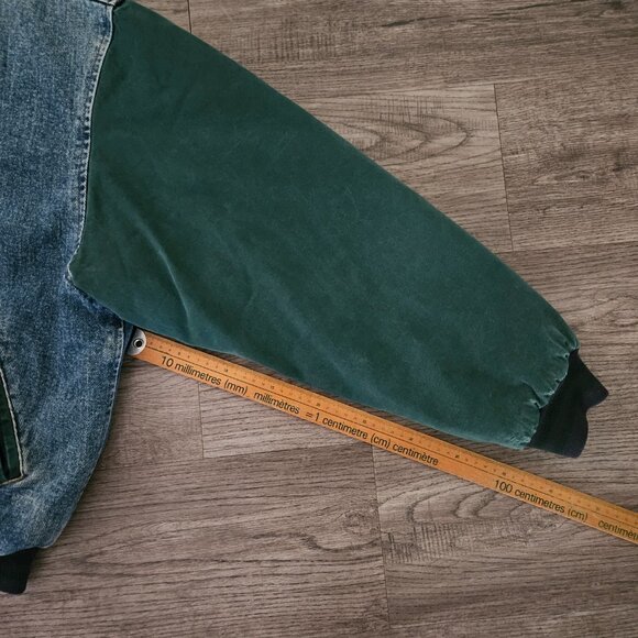 GAP Denim Varsity Jacket Blue Green Quilted Lined 90s Vintage Men’s L - Picture 3 of 9